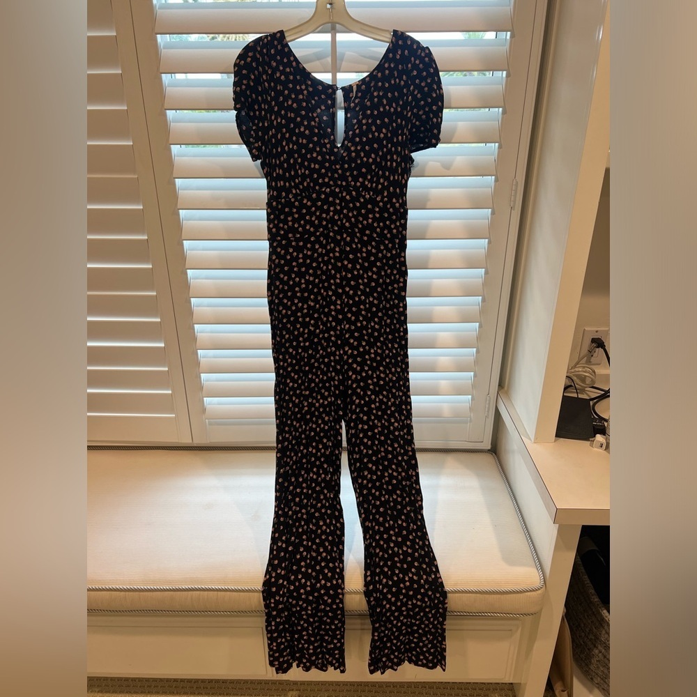 Free people Women's Black and Pink floral Jumpsuit